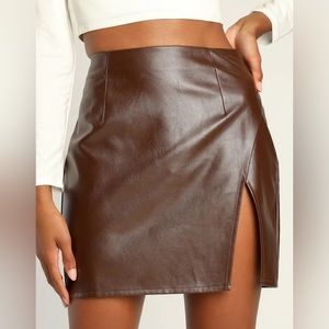 NWT! Dark brown vegan leather mini skirt. Size Small